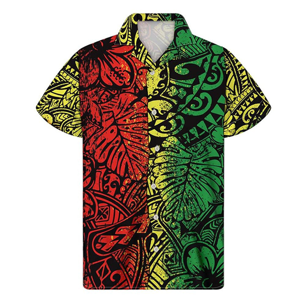 Polynesian Flower Grunge Reggae Hawaiian Shirt