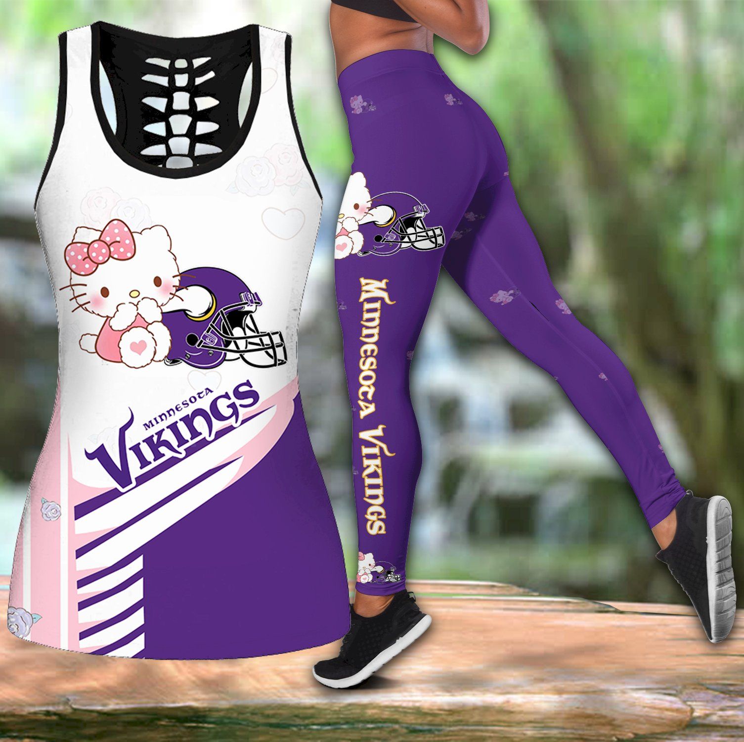 Combo Minnesota Vikings Hello Kitty Hollow Tanktop Leggings Set V1665