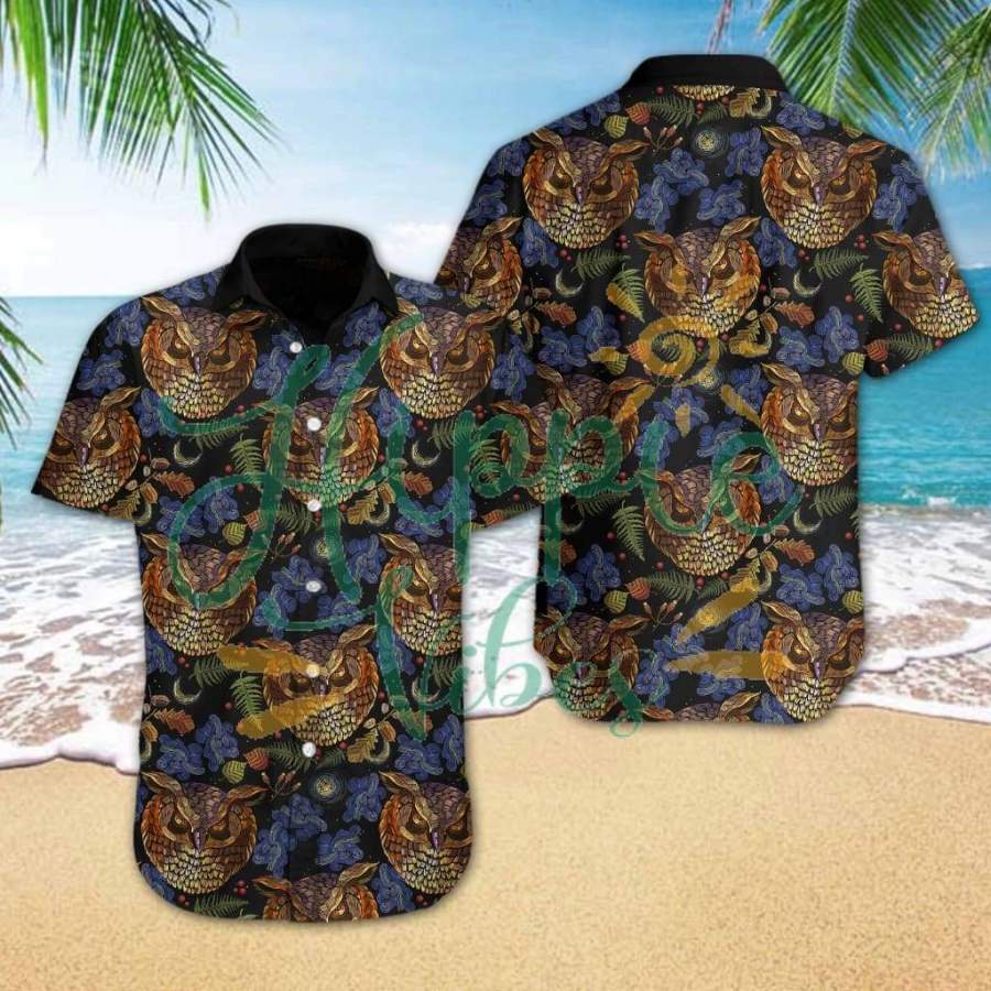 Owl Embroidery Hawaiian Shirt Ha95688