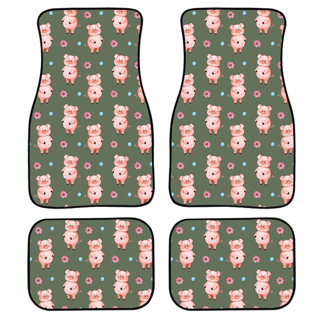 Vintage Pink Pig Pattern Print Front And Back Car Floor Mats, Front Car Mat