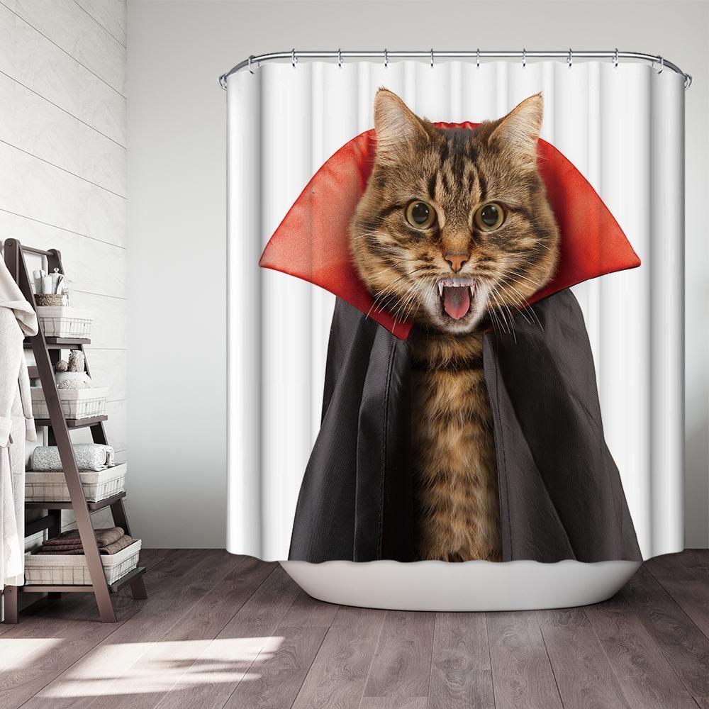 Yelling Cat Dracula Dressed Vampire 3D Printed Shower Curtain Gift Home Decor