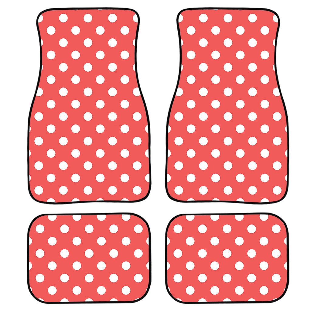 Pastel Red And White Polka Dot Print Front And Back Car Floor Mats, Front Car Mat