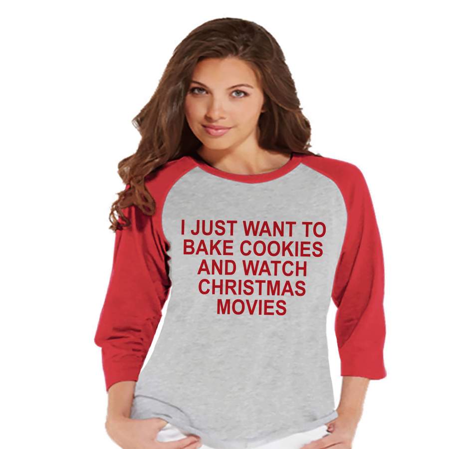 Women's Christmas Shirt - Bake Cookies Shirt - Mom Christmas Present Idea - Family Christmas Pajamas - Red Raglan Tee- Christmas Gift Idea