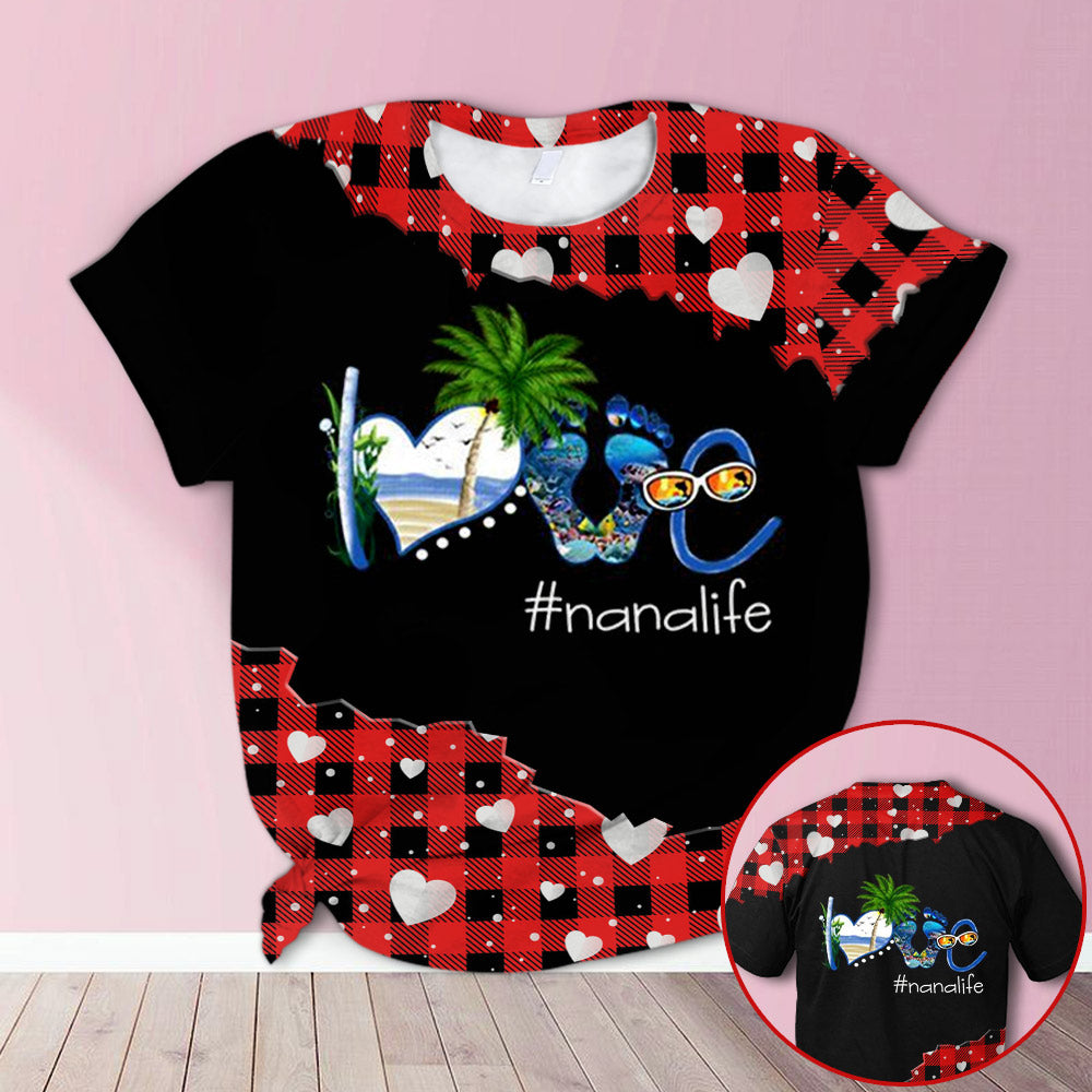 Personalized Love Nanalife Beach And Summer Red Plaid All Over Print Shirts, 3D Hoodie, Sweatshirt, Shirt And Polo For Grandma Hn98 Do99