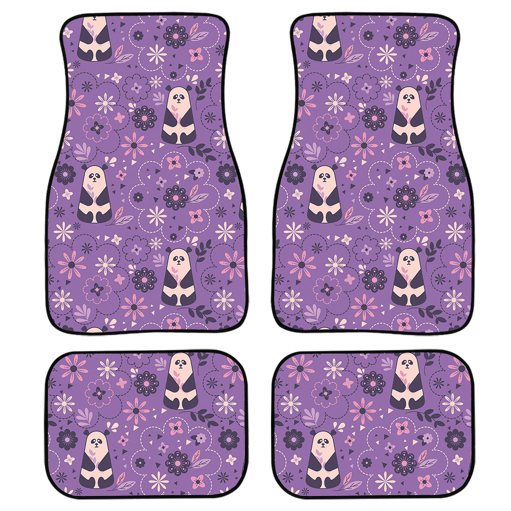 Purple Panda And Flower Pattern Print Front And Back Car Floor Mats, Front Car Mat