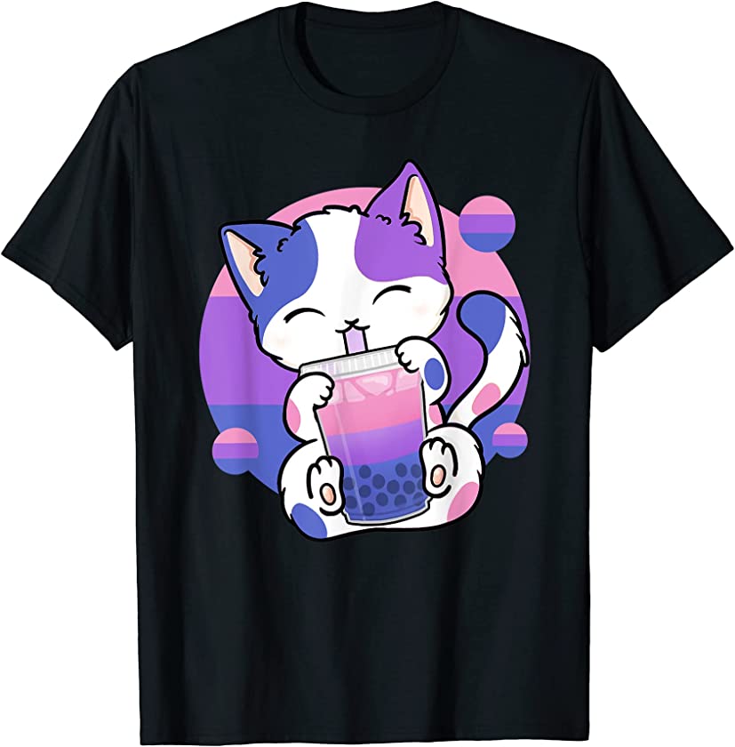 Cat Boba Tea Bubble Tea Anime Kawaii Neko Bisexual Kitten T-Shirt