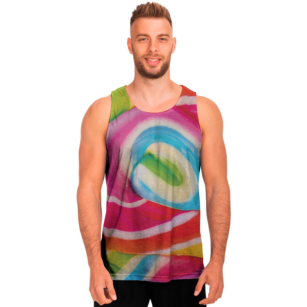 Rainbow Swirl Candy Print Men’S Tank Top