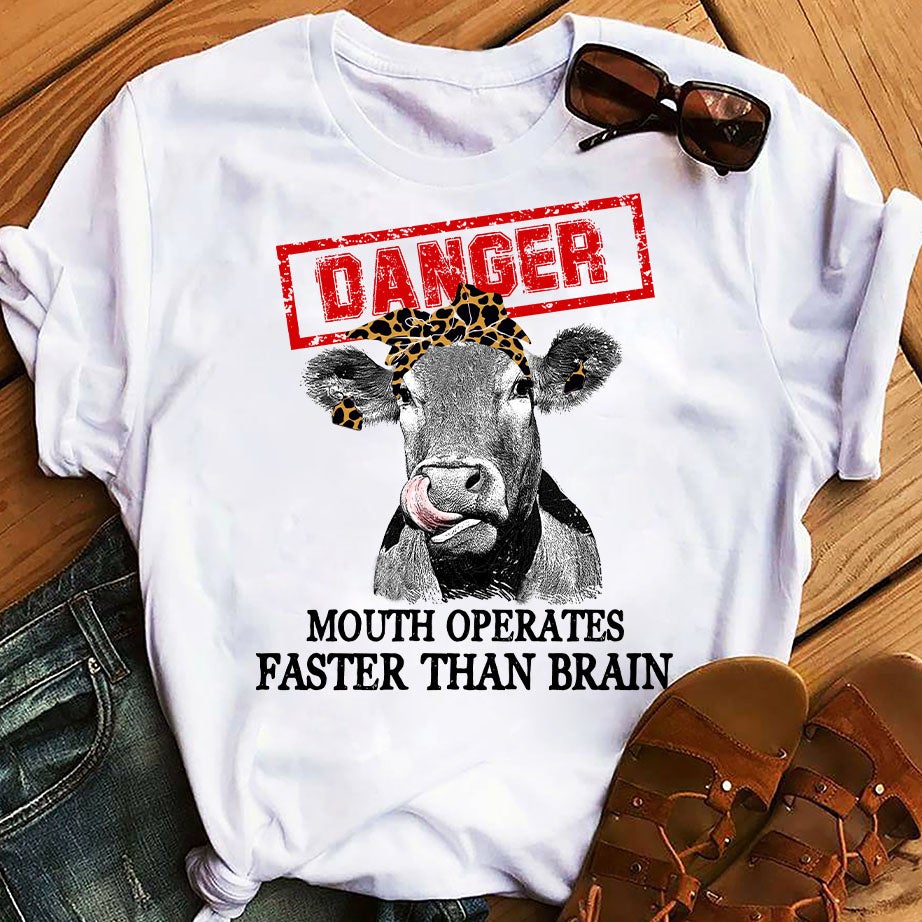 Danger Mouth Operates Faster Than Brain Farm Cow Heifer Graphic Unisex T Shirt, Sweatshirt, Hoodie Size S – 5XL