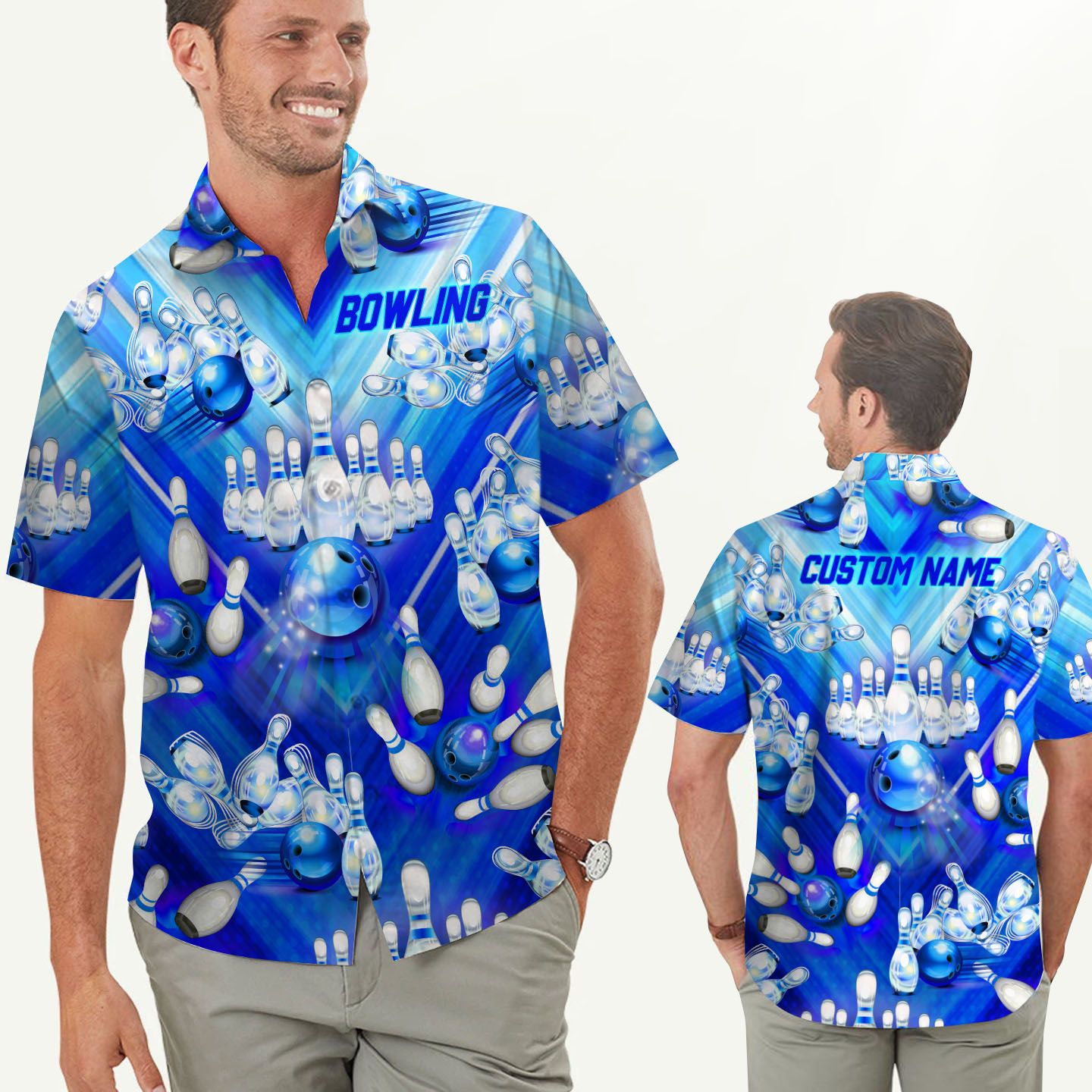 Blue Bowling Custom Name Hawaii Shirt For Men Lovers Ha30096