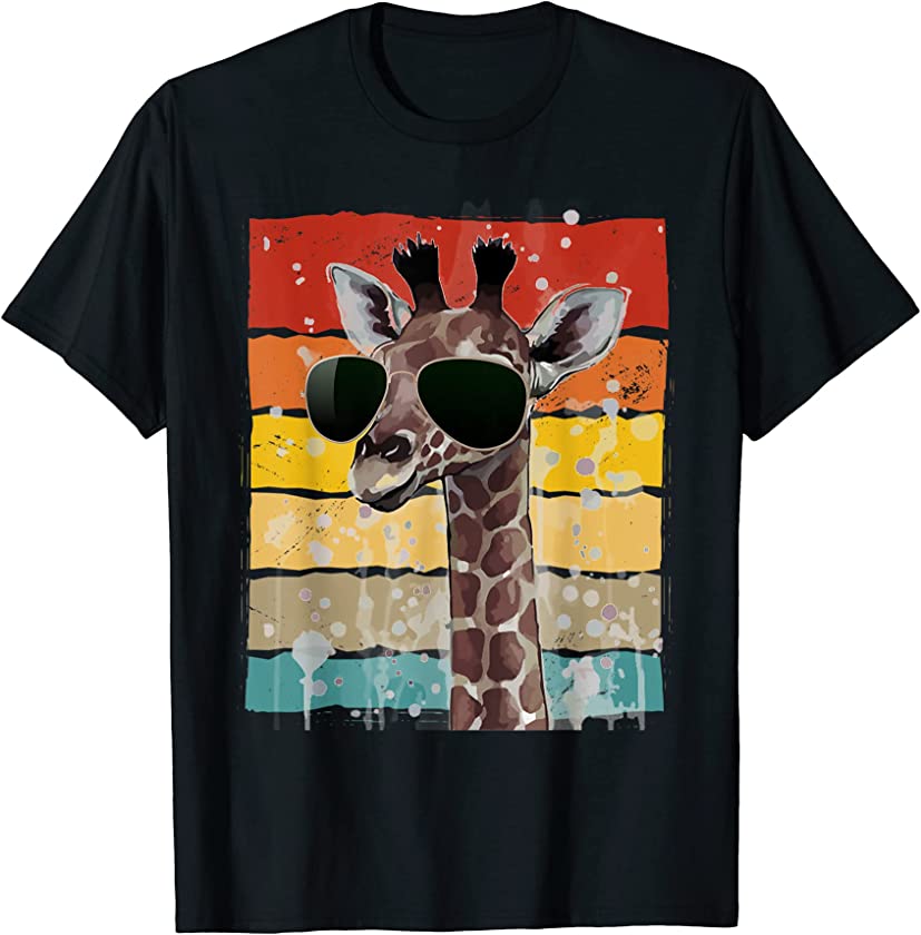 Retro Vintage Giraffe Sunglasses Gift Funny Animal Lover T-Shirt