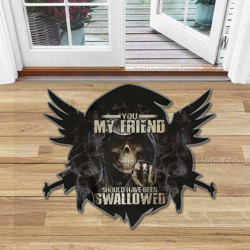 Skull Death Tattoo Funny Shaped Doormat Rug – You My Friend Should Have Been Swallowed Home Decor Carpet – Sdm-A0012