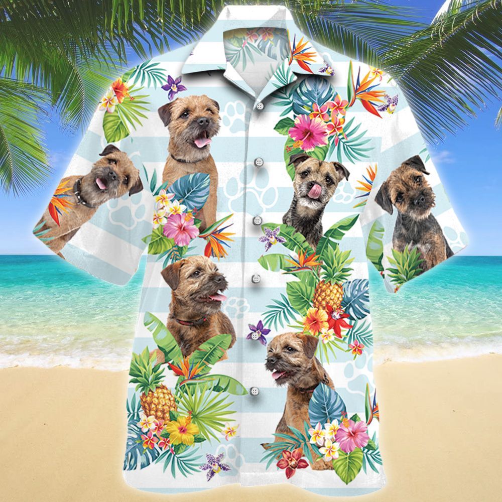 Border Terrier Dog Tropical Flower Hawaiian Shirt Ha33661