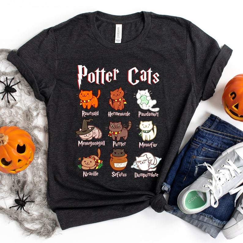 Potter Cats T-Shirt, Cat Halloween, Hogwarts Shirt, Cat Meme Shirt, Cat Parody, Cat Lovers Hoodie, Long Sleeve, Unisex Tanktop, Bella Canvas