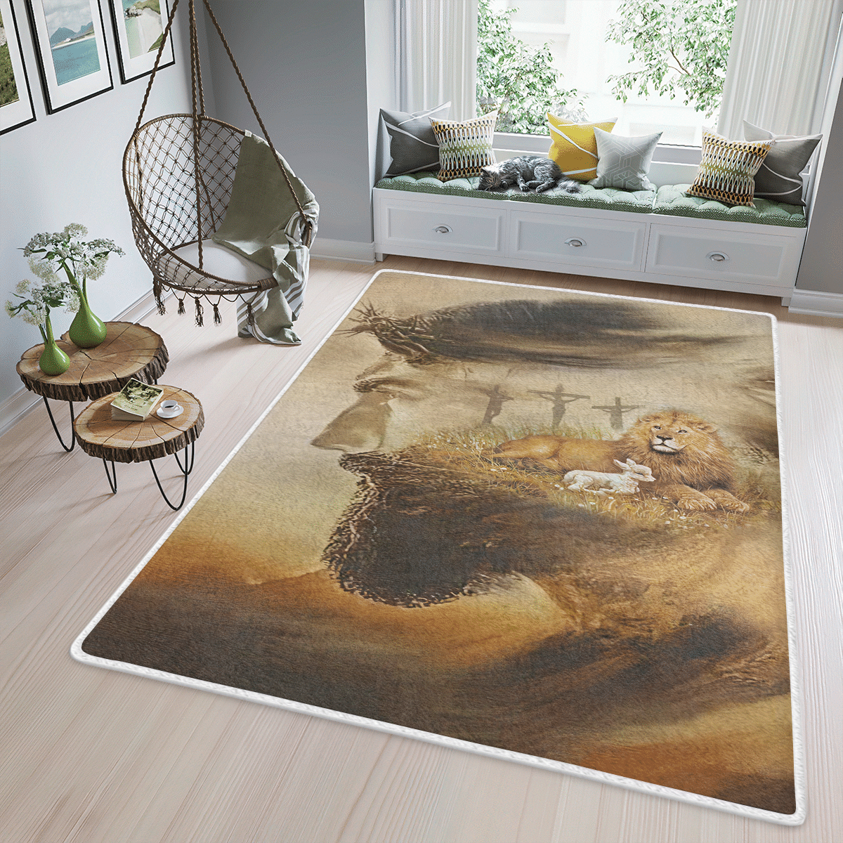 Wooni Peace On Earth For The Lion And The Lamb Jesus Area Rug, Rectangle Rug Wn15032216