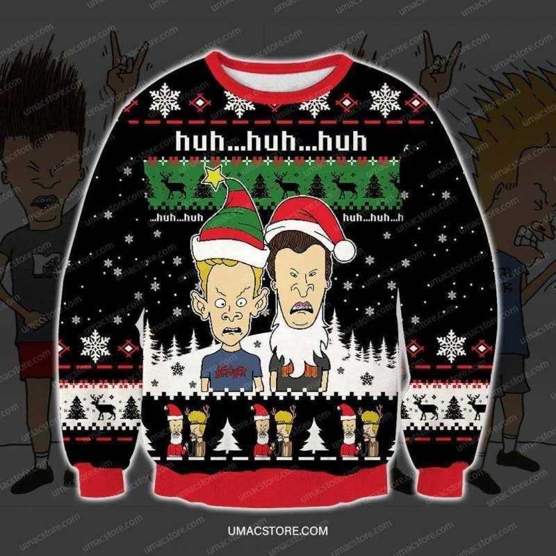 Beavis And Butthead 1009 Knitting Pattern 3D Print Ugly Christmas Sweatshirt T-Shirt