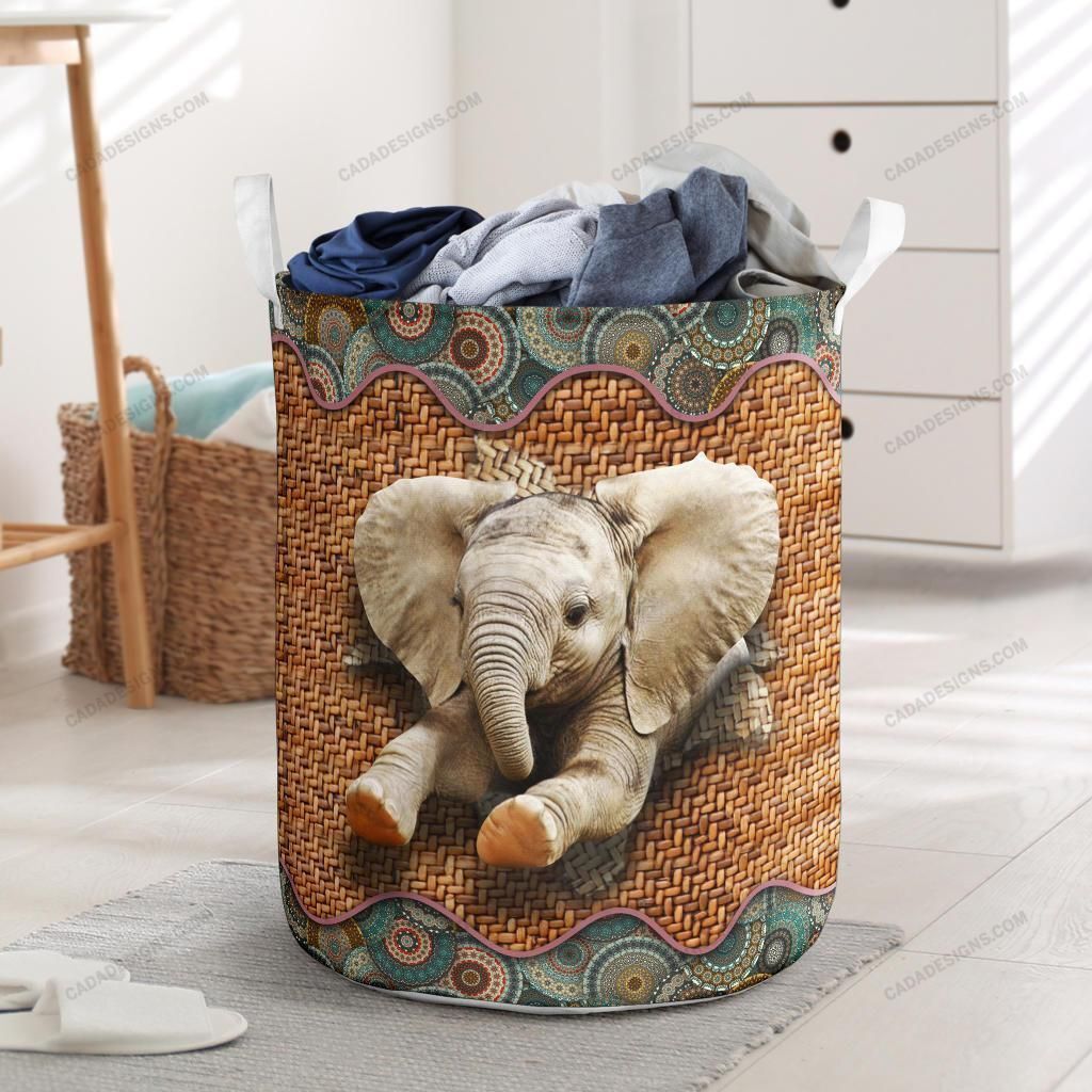 Baby Elephant On The Seamless Pattern All Over Printed Laundry Basket