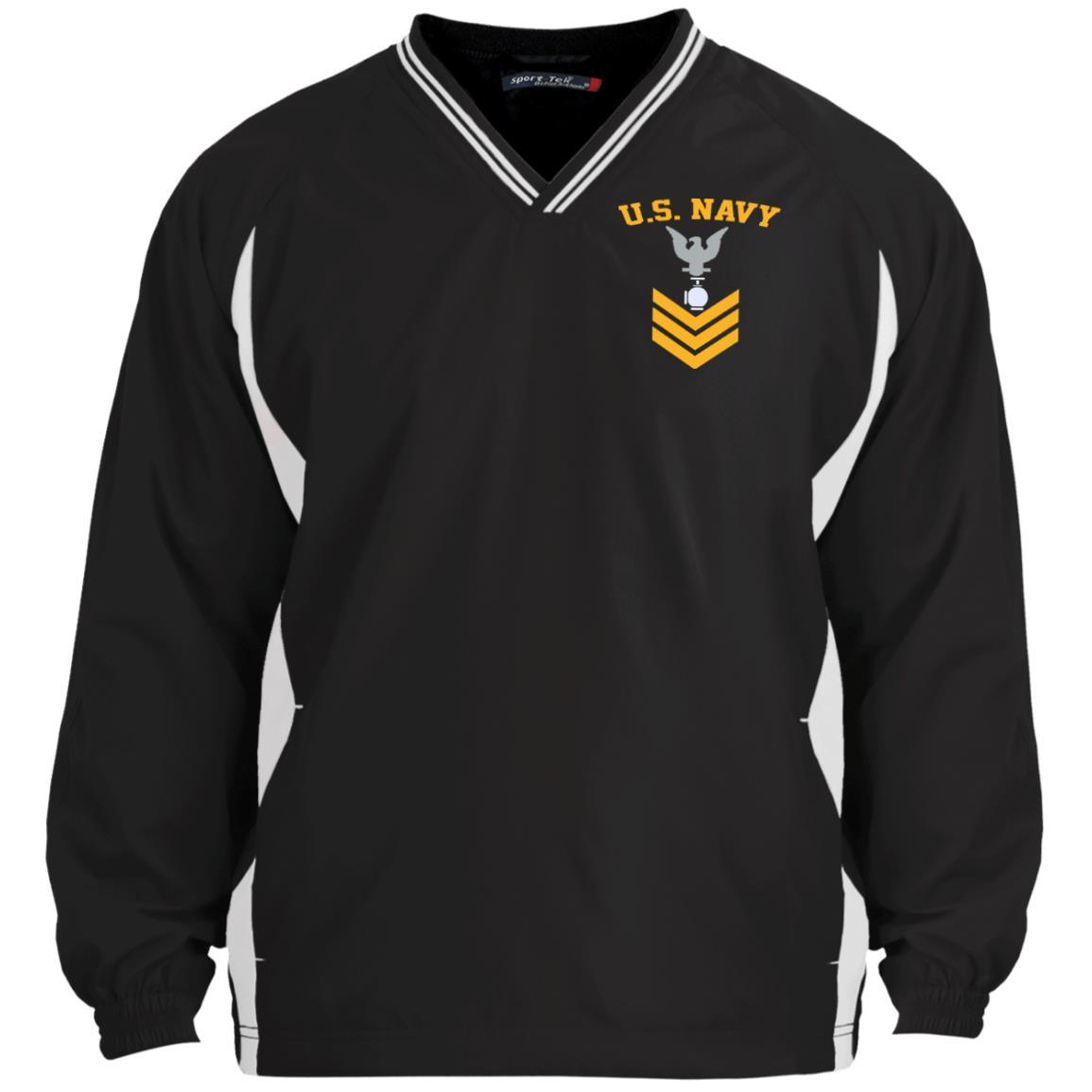 US Navy Utilitiesman UT E-6 Rating Badges Gold Stripe Embroidered Sport-Tek Tipped V-Neck Windshirt
