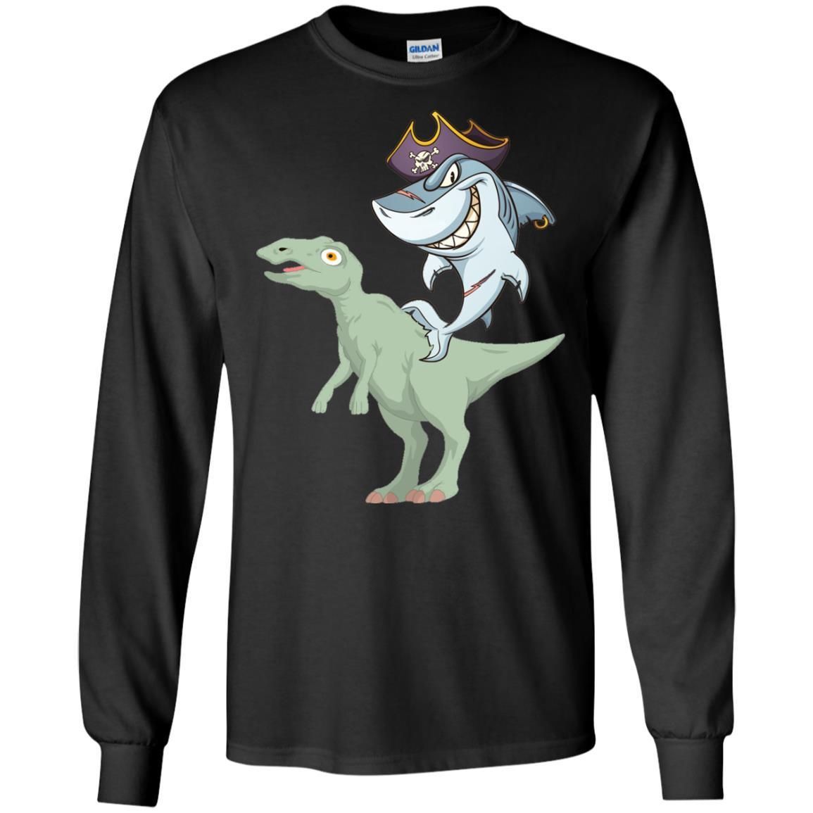 Shark Pirate Riding A T-Rex Dinosaur Funny Gift Shirt