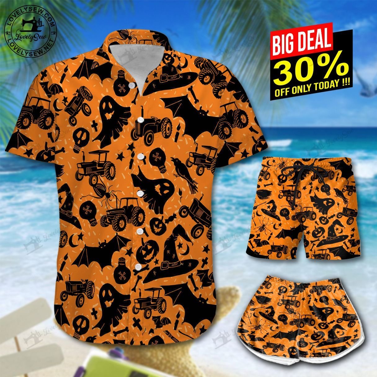 Halloween Tractors Hawaiian Shirt Shorts Ha84390