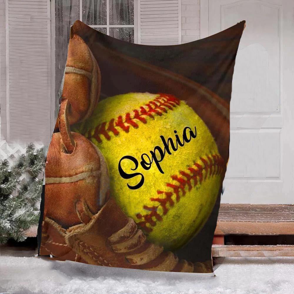 [Personalized Name] Softball Blanket – Gift For Son Gift For Daughter  Gift For Bedding Decor Home Decor Gift For Family – Sherpa Blanket Fleece Blanket