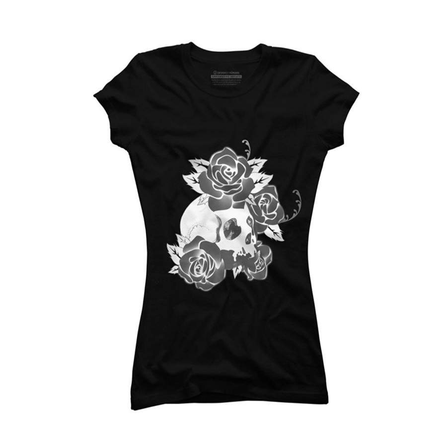 Women’S Fashion Summer T-Shirt Skull&Roses Juniors’ Black Graphic T Shirt Women Funny T Shirts