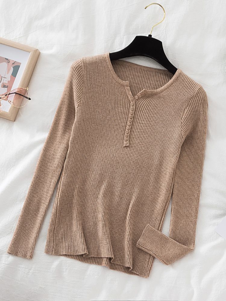 Basic Button V Neck Slim Sweater Pullover Women Autumn winter Casual long Sleeve Sweater For women Female Chic Jumpers top alx