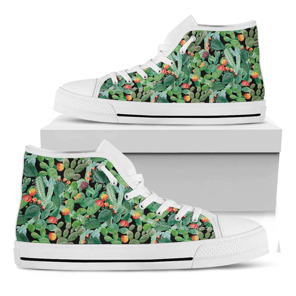 Watercolor Cactus Plant Print White High Top Shoes