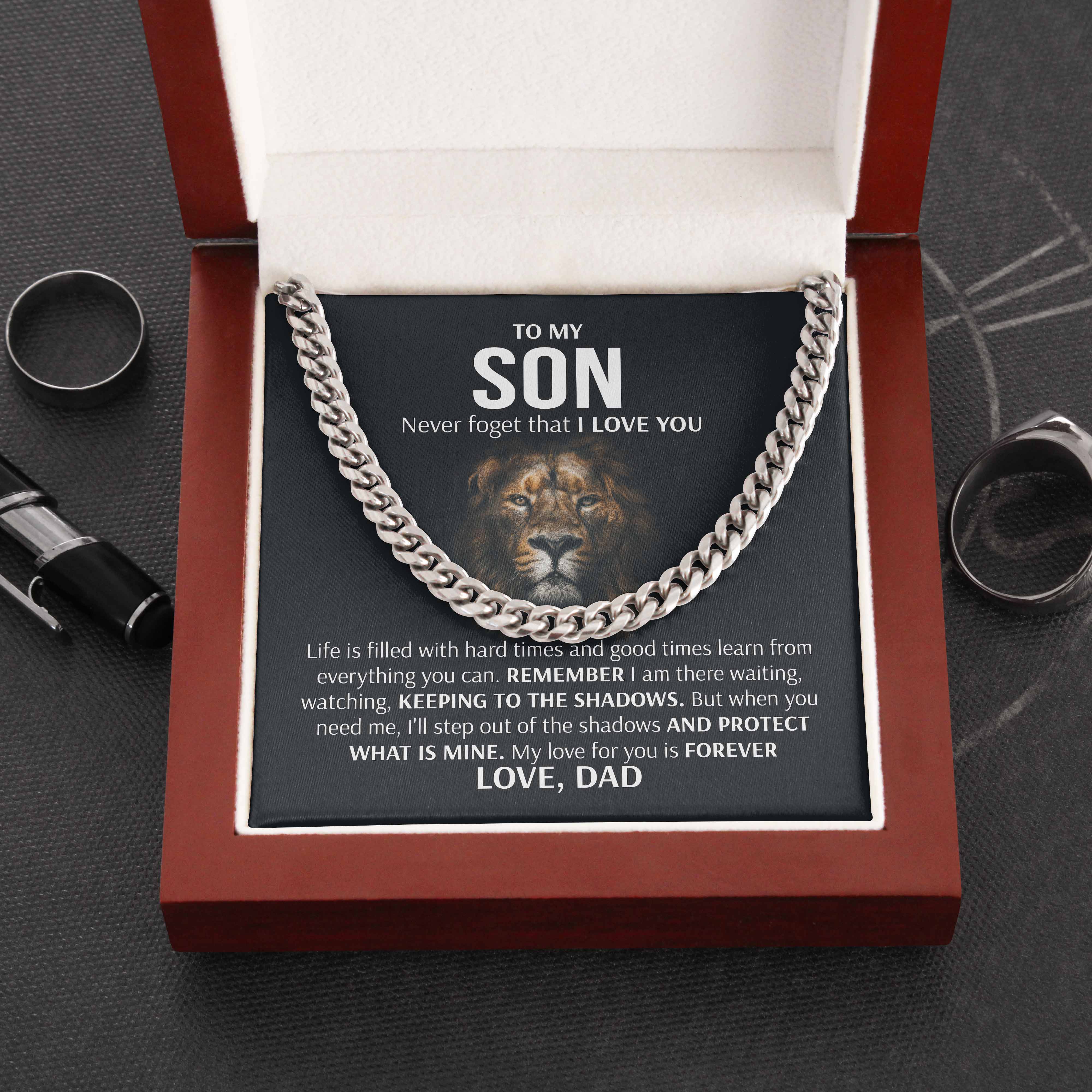 To My Son Necklace – Keeping To The Shadows Cuban Link Chain Necklace Love, Dad