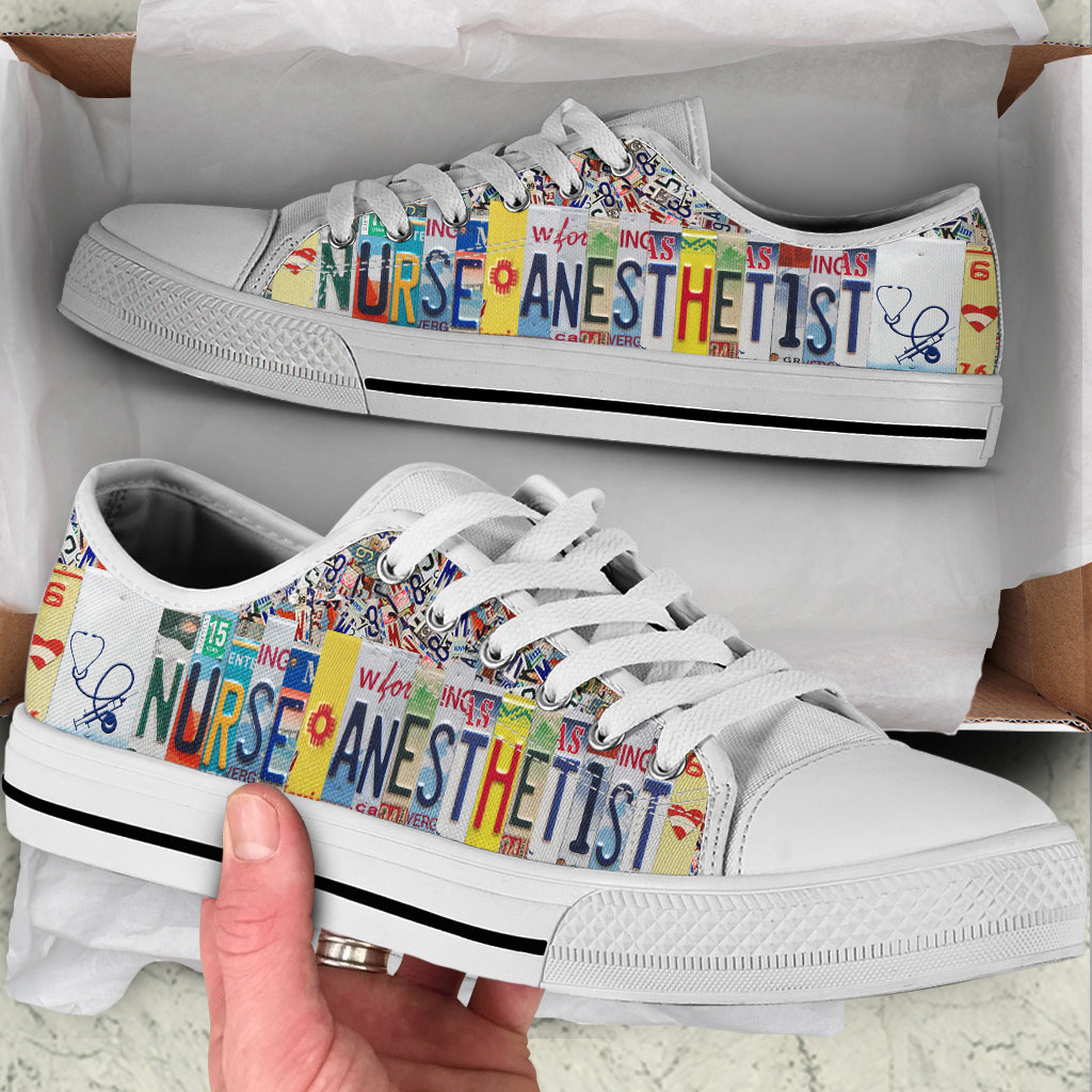 Nurse Anesthetist License Plates Low Top Shoes Canvas Print Fashionable Low Top Casual Shoes Gift For Adults