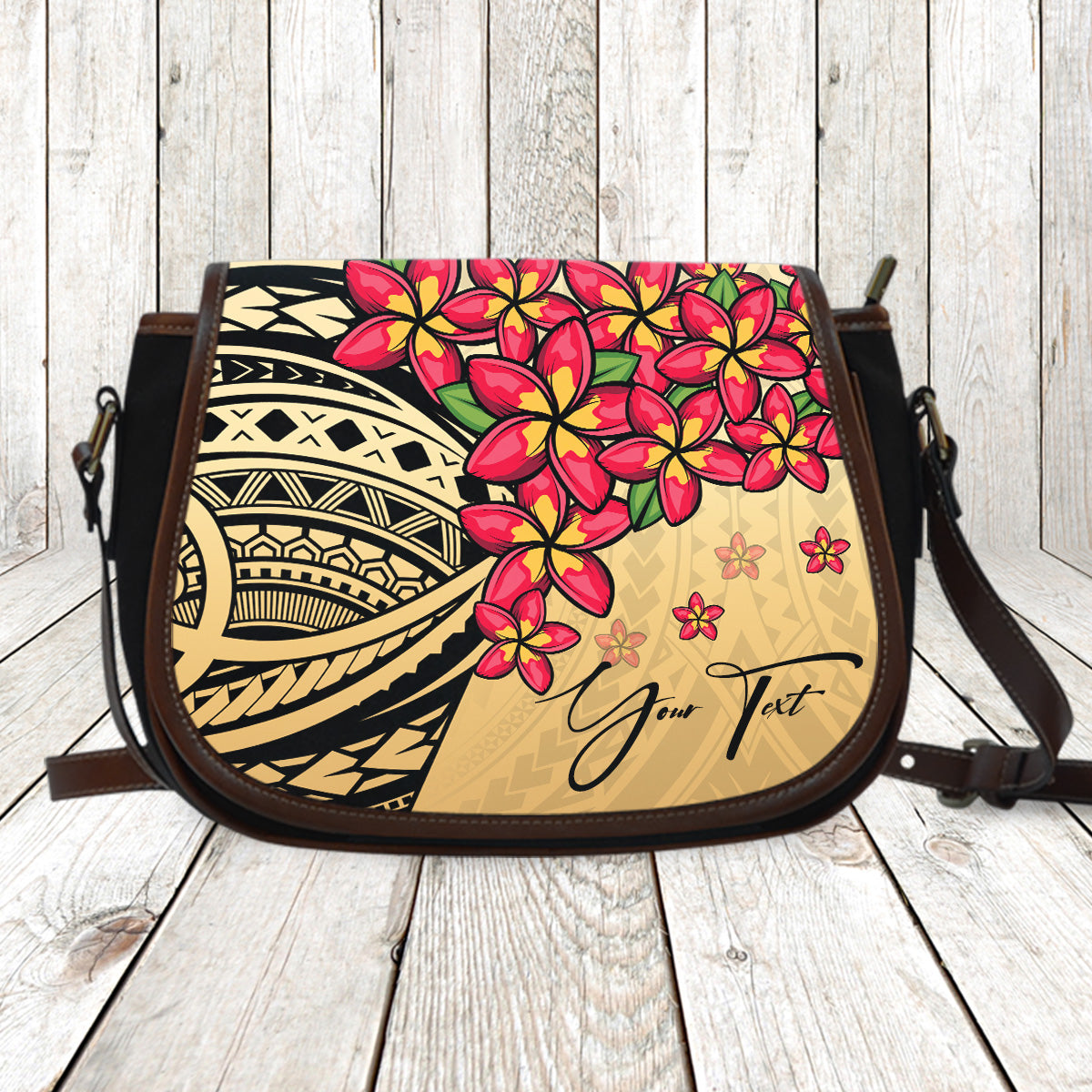 (Custom) Polynesian Plumeria Gold Saddle Bag Personal Signature A24