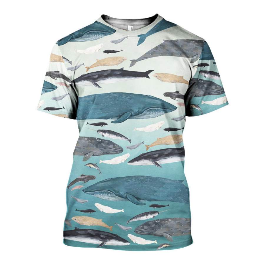 3D All Over Printed Whales Shirts and Shorts