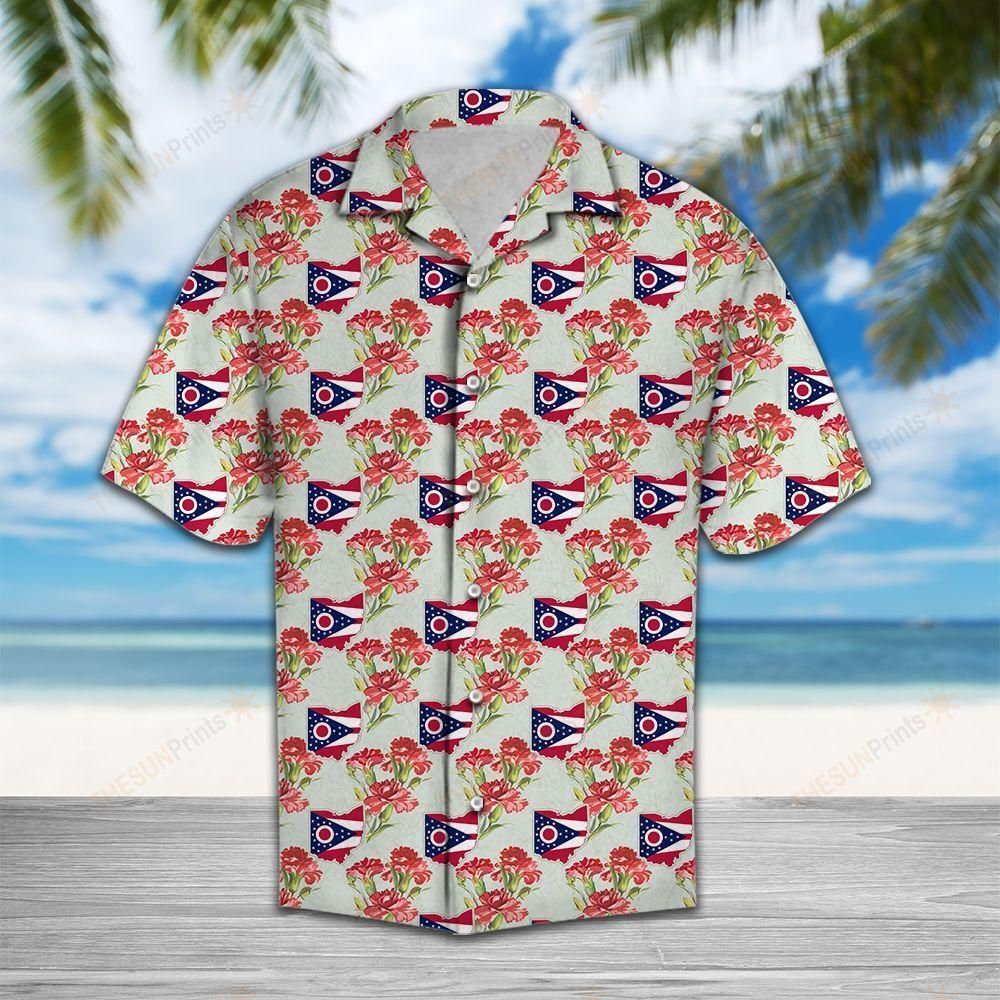 Ohio Red Carnation Hawaiian Shirt Ha31929