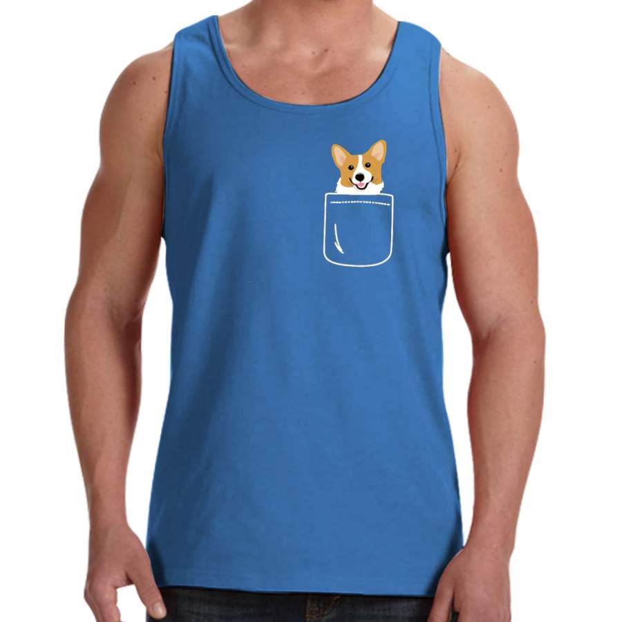 Corgi In Pocket Funny Cute Puppy Big Happy Smile Men Tank Top