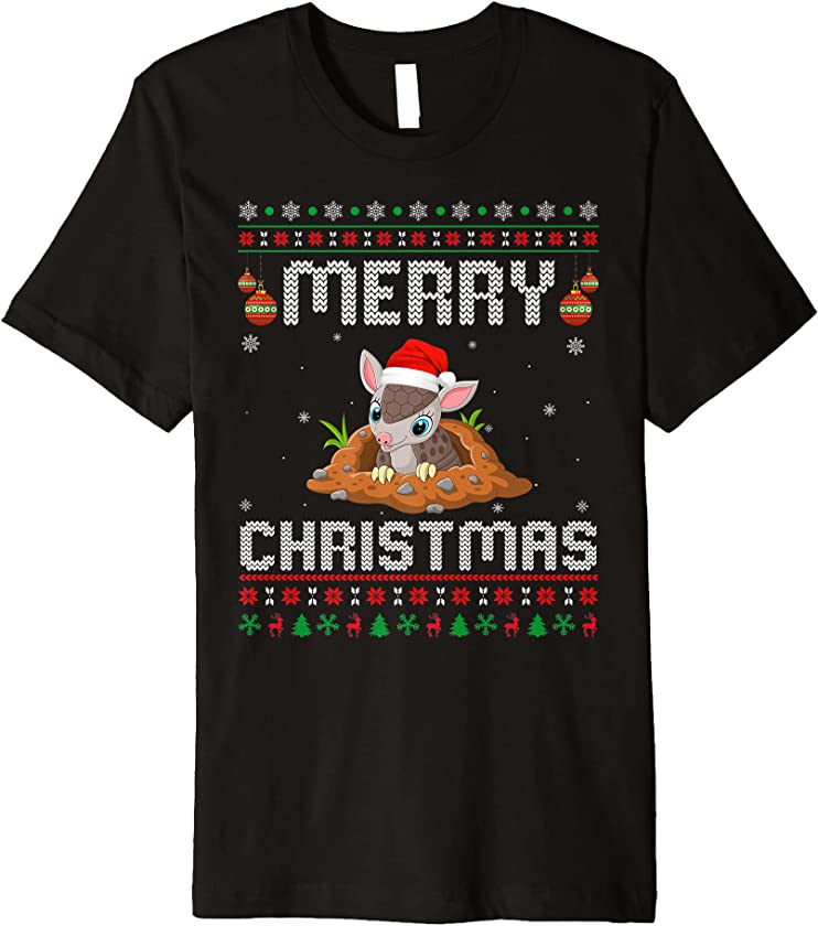 Armadillo Merry Xmas Design Matching Ugly Christmas Holiday Premium T-Shirt