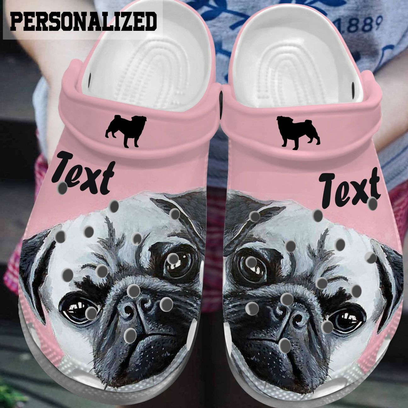 Pug Personalized Clog, Custom Name, Text, Color, Number Fashion Style For Women, Men, Kid, Print 3D Lovely Pug