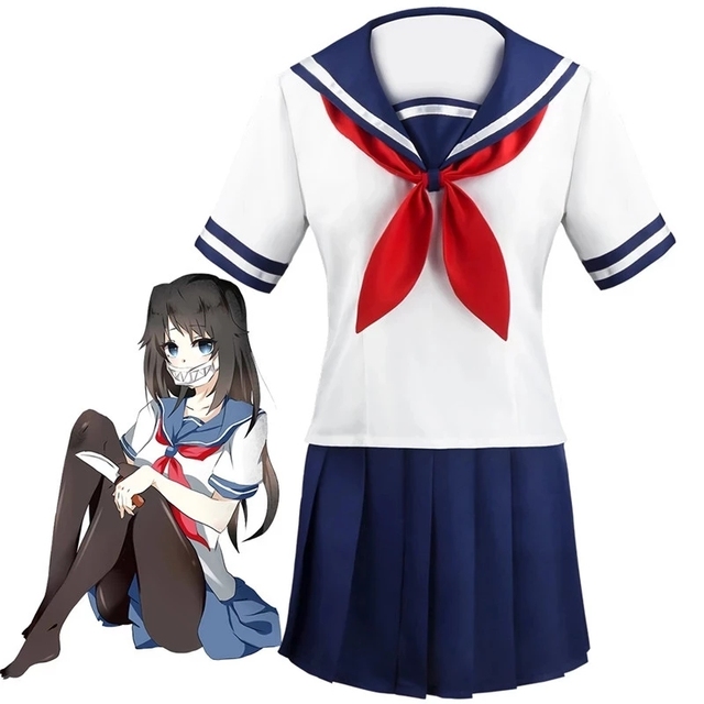 Ayano Aishi Cosplay Game Yandere Simulator JK Uniform Halloween Costume Women Short Sleeve Top Skirt Sailor Suit stocking Dress alx