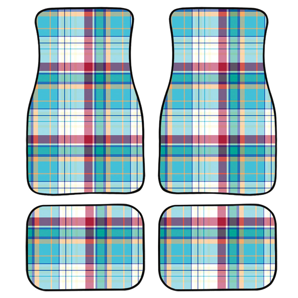 Blue And Red Madras Pattern Print Front And Back Car Floor Mats, Front Car Mat