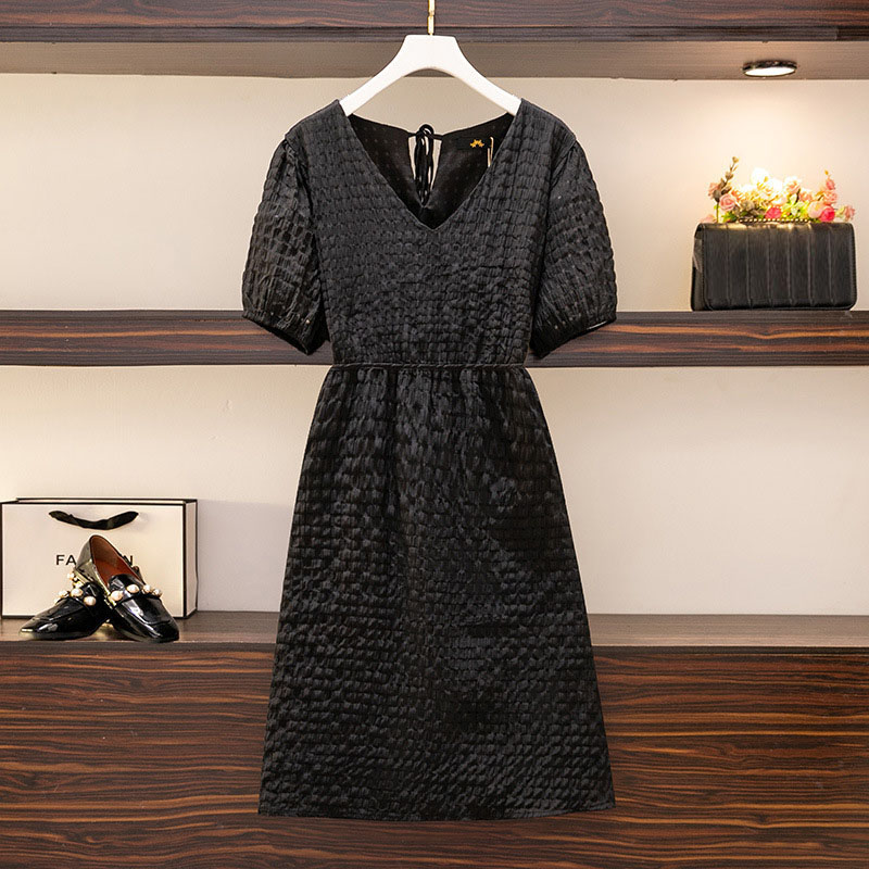 150Kg Plus Size Women’s New Summer Bust 153cm Loose V-Neck Short Sleeve Dress Black White 5XL 6XL 7XL 8XL 9XL alx