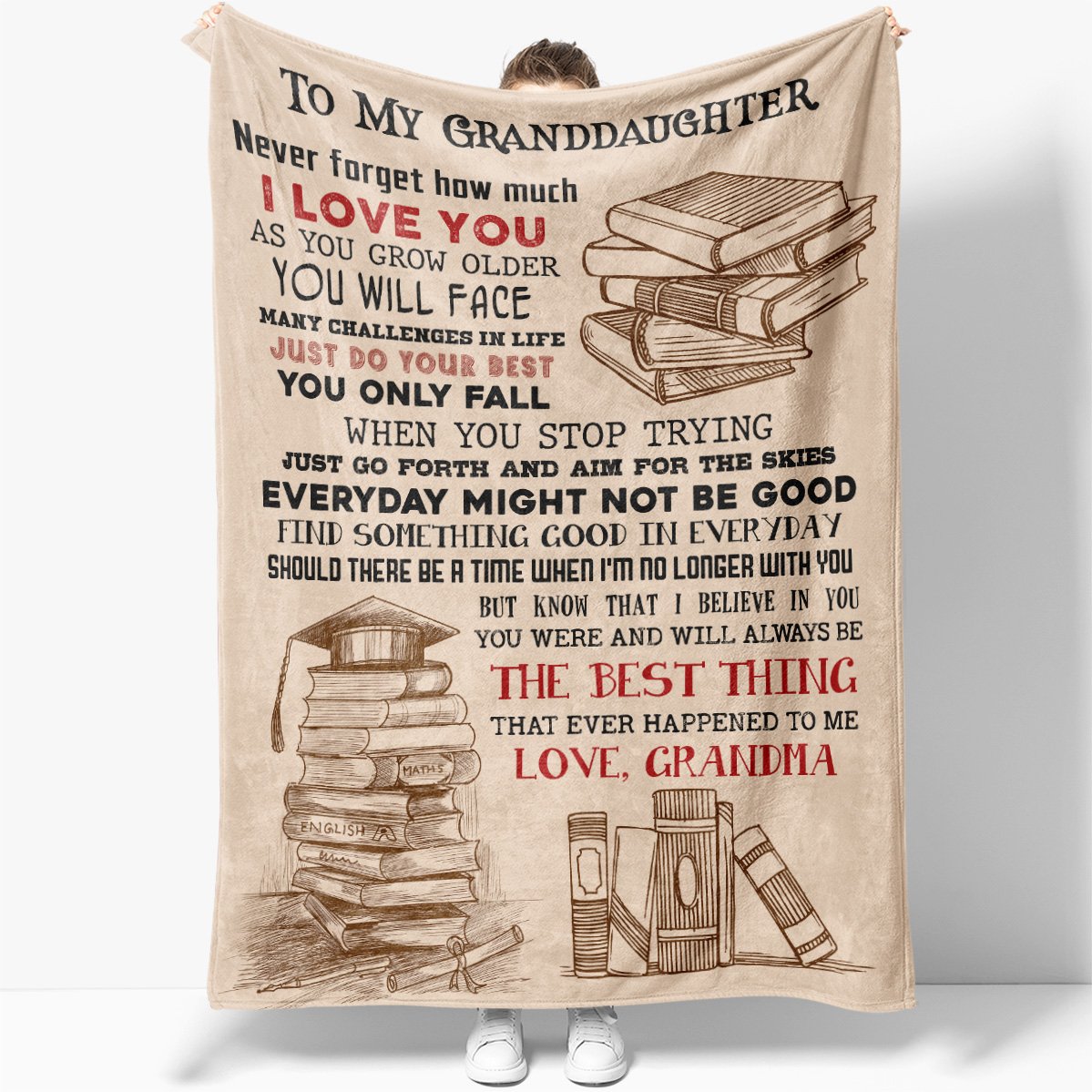 To My Granddaughter Never Forget – Book Lovers Blanket Gift From Grandma Birthday Gift Home Decor Bedding Couch Sofa Soft And Comfy Cozy