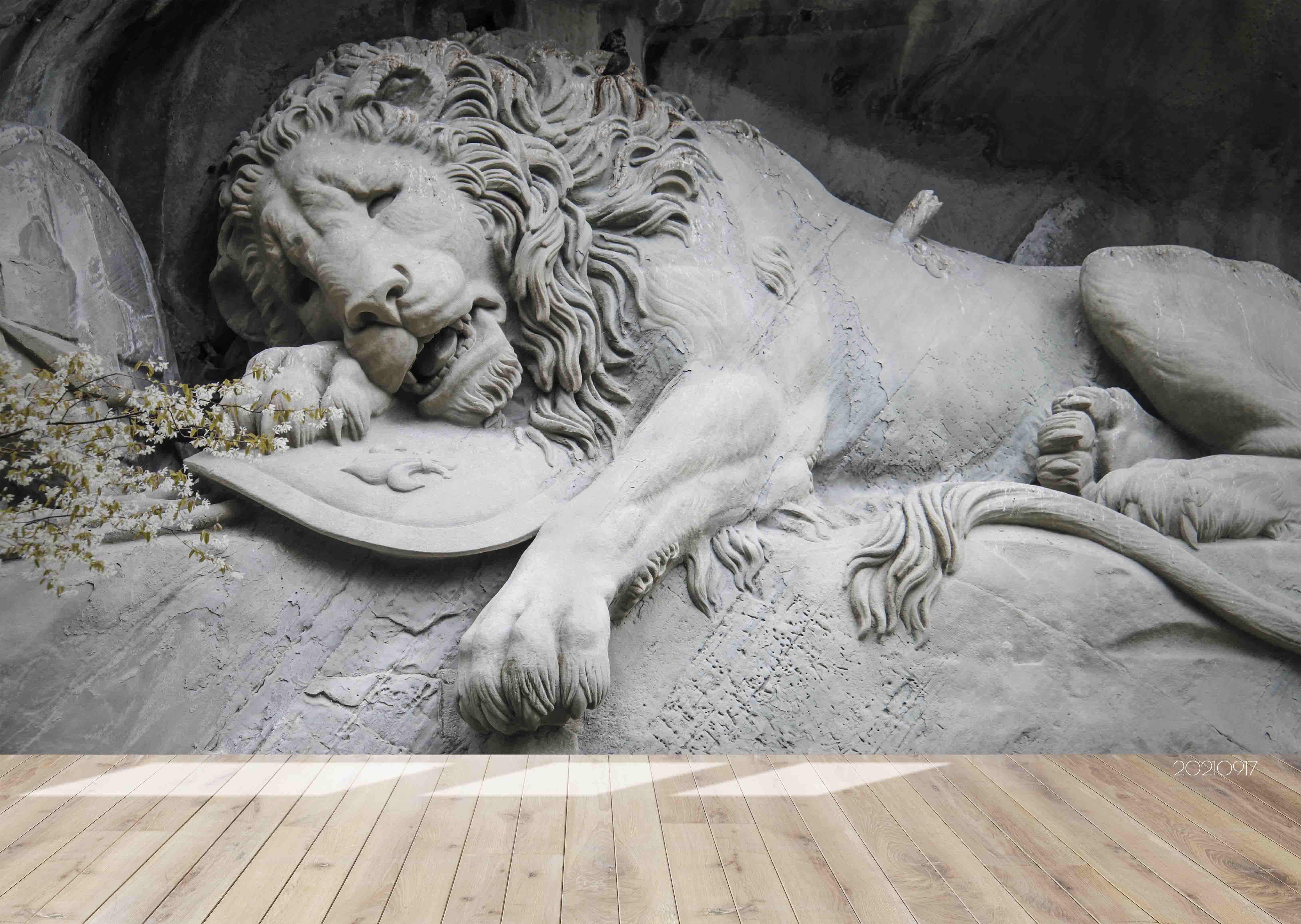 3D Stone Lion Sculpture Wall Mural Wallpaper Lqh 113