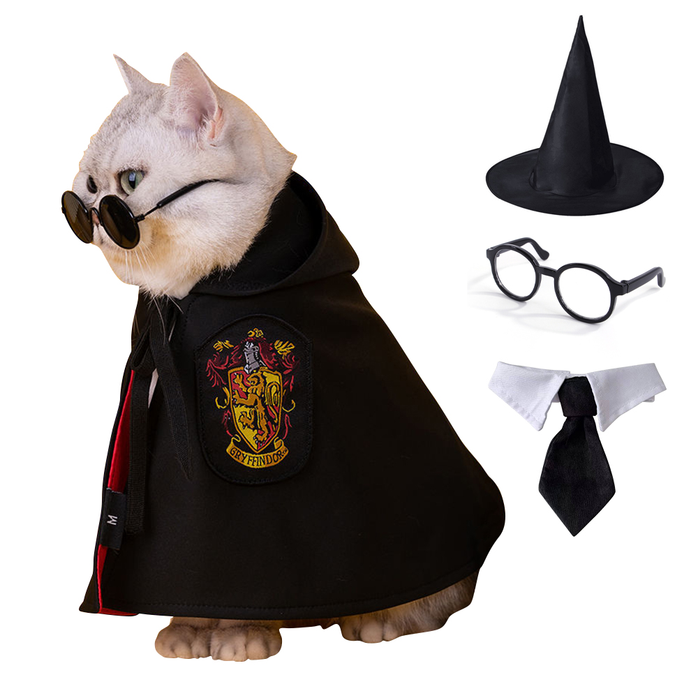 Cat Costumes Outfit Cats Cape 4 PCS Pet Clothes Items for Small Dog Kitten Puppy Outfits Hoodie Magic-Academy Cape for Cosplay alx