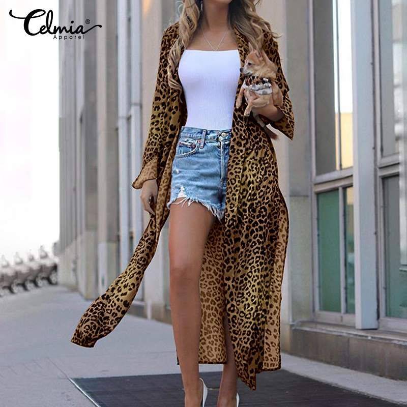 Sexy Split Long Sleeve Casual Leopard Print Cardigan Fashion Kimono