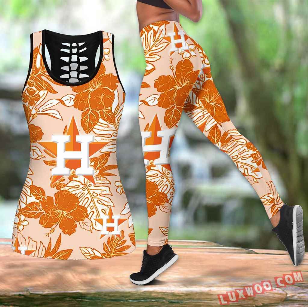 Combo Houston Astros Hawaiian Tropical Flower Hollow Tanktop Legging Set Outfit V1575