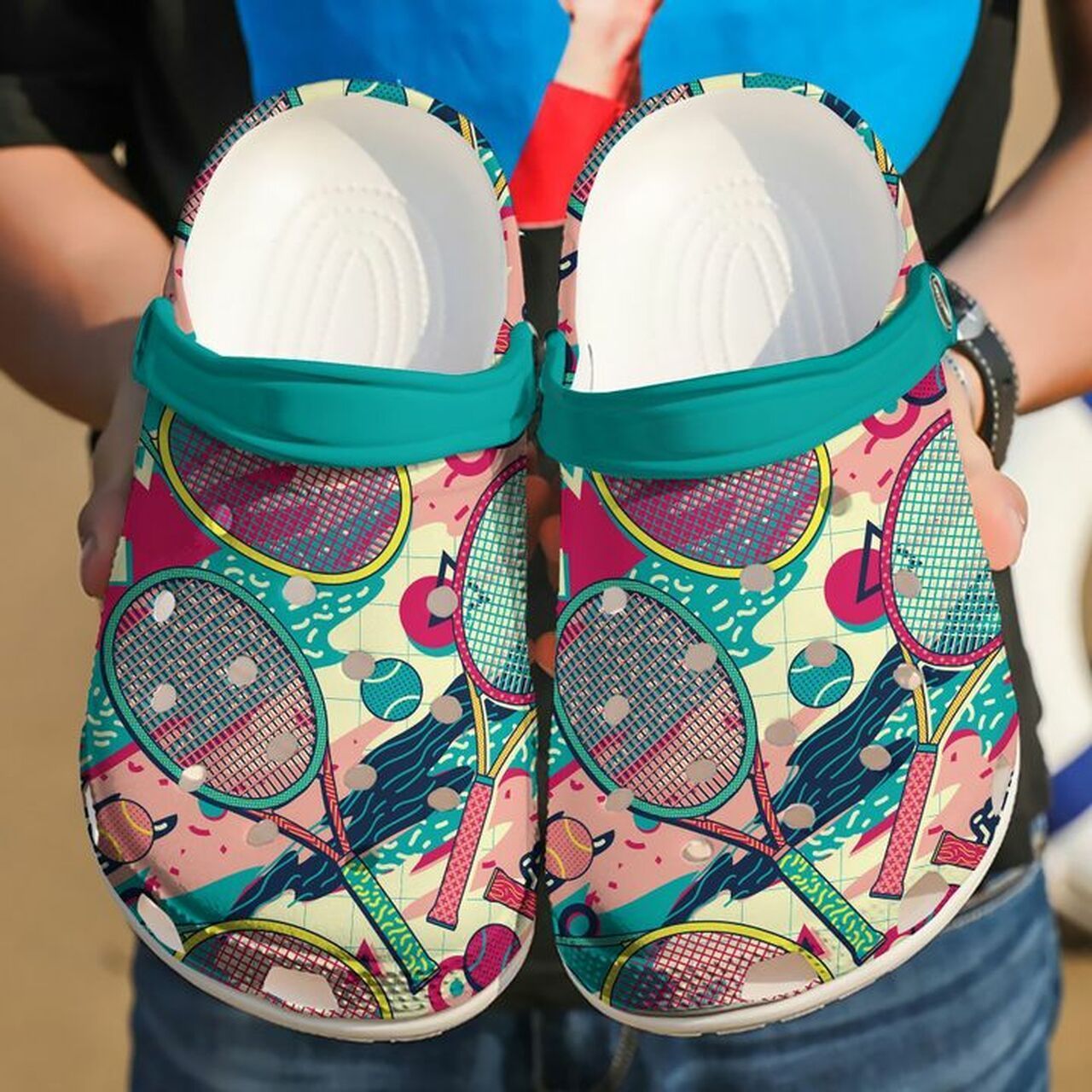 Tennis Colorful Rackets 3D Crocband Clogs