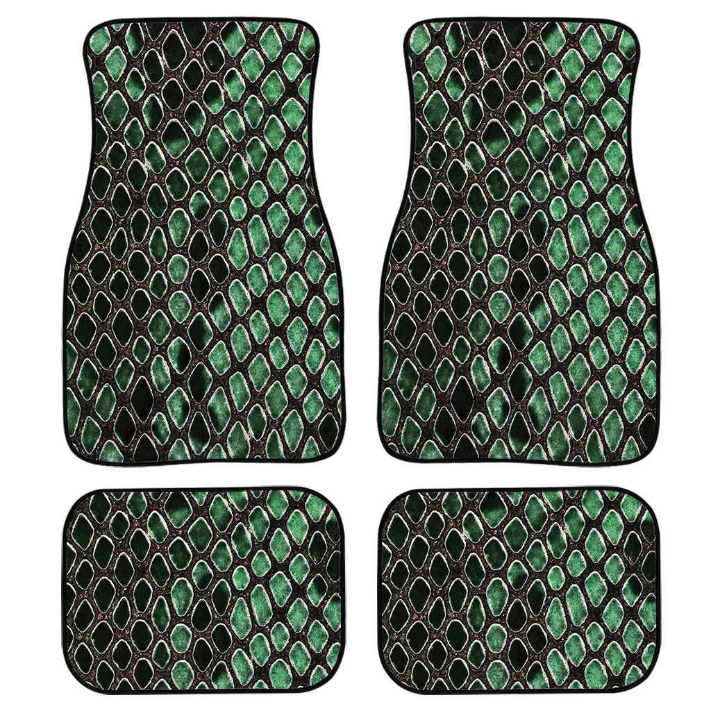 Green Snakeskin Print Front And Back Car Floor Mats, Front Car Mat