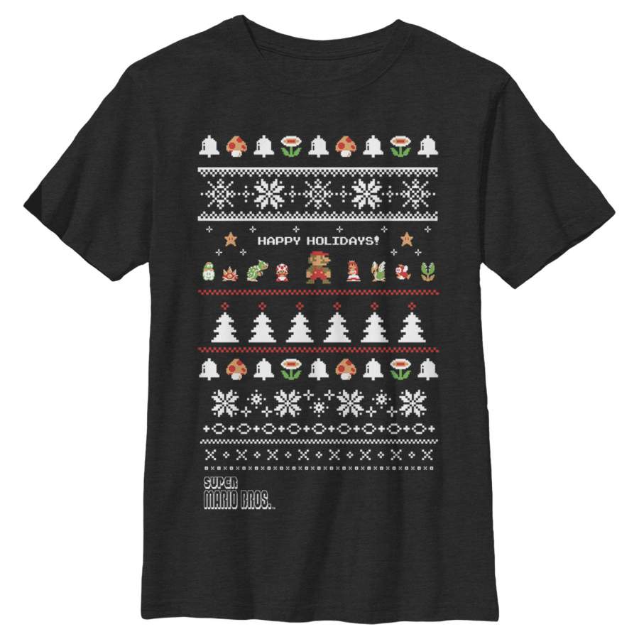 Nintendo Boy’s Ugly Christmas Super Mario Happy Holidays  T Shirt