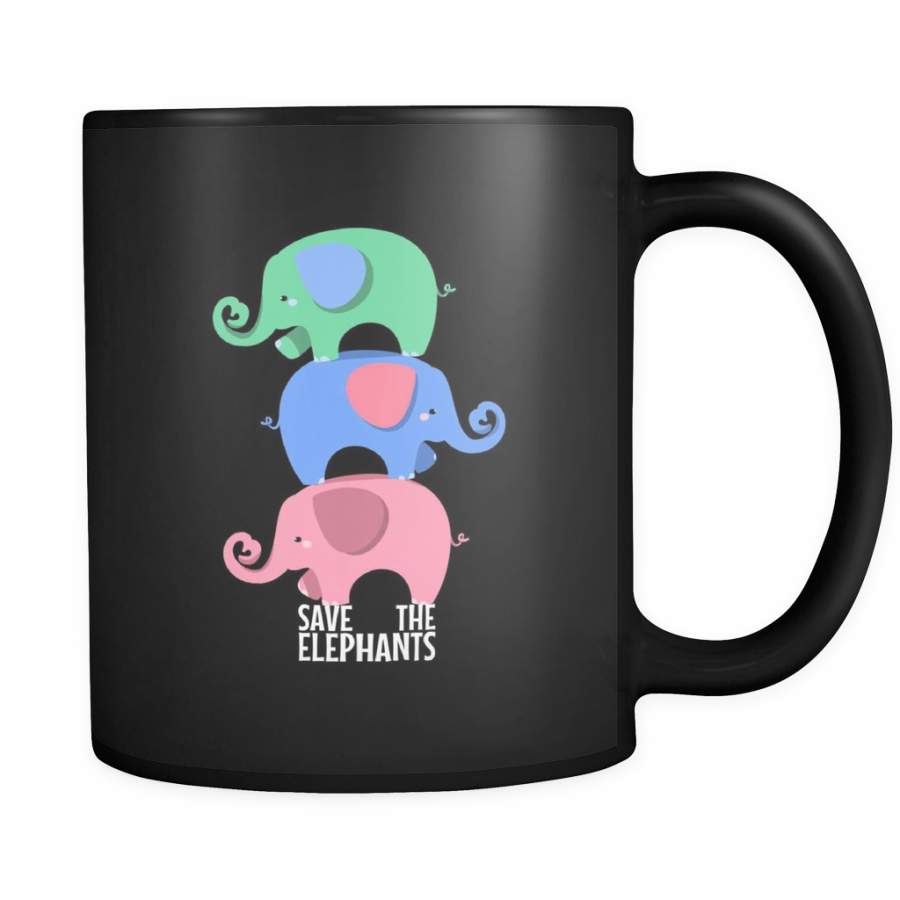 Save The Elephants, Cute Elephant, Wild Animal Black 11oz mug