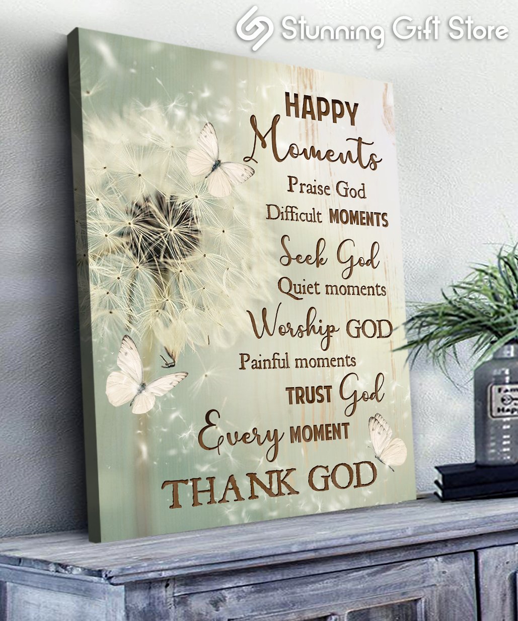 Christian Wall Art Butterfly Dandelion Canvas Every Moment Thank God Wall Art