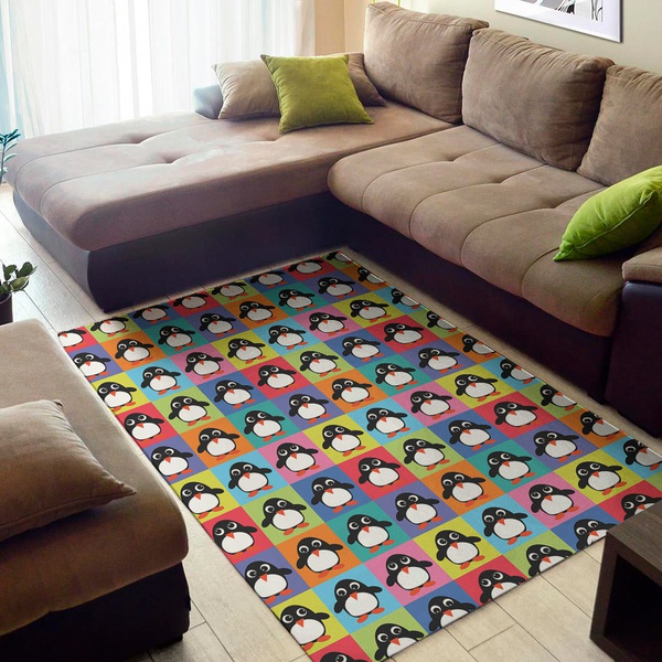 Cute Colorful Penguin Pattern Print Area Rug