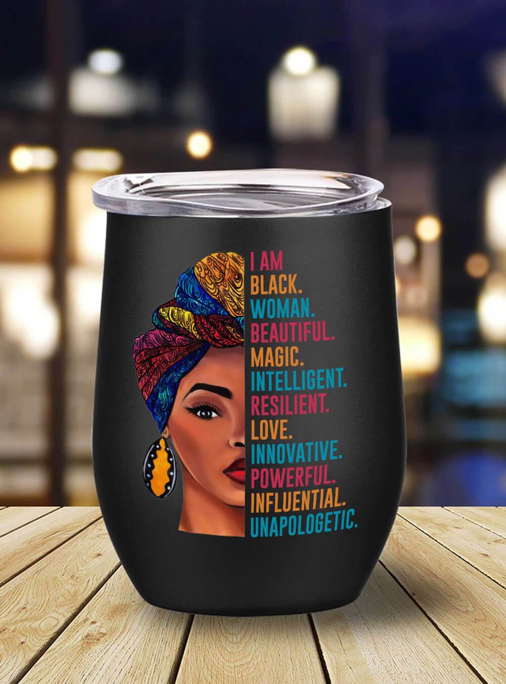 African American Tumbler I Am Black Woman Beautiful Magic Intelligent Afro Girl Stainless Steel Wine Tumbler Mug Black History Month Gift Ideas BPS4150